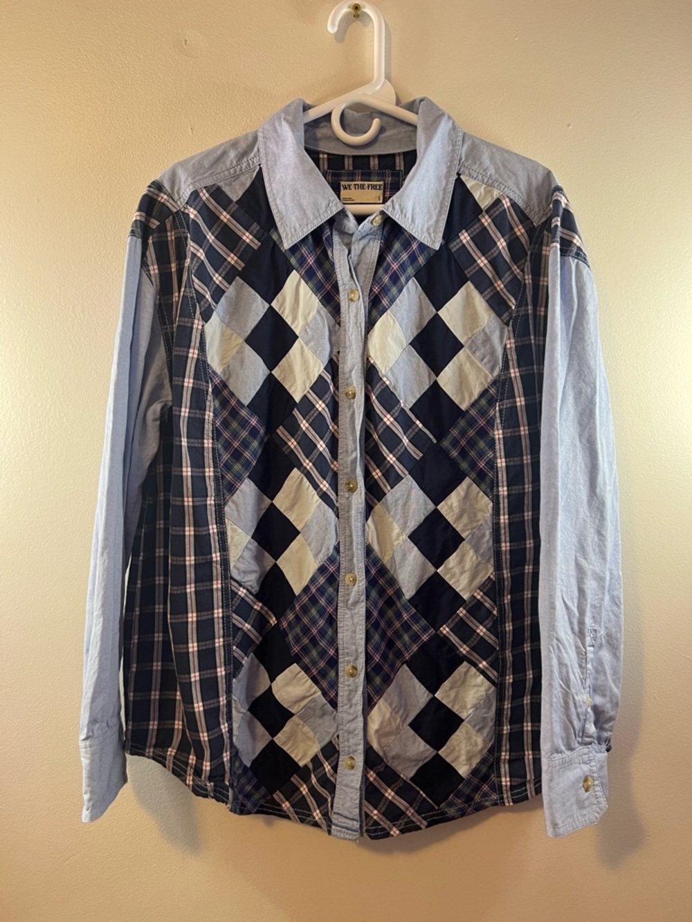 Free People We The Free Argyle Plaid Patchwork Button-Down Shirt - Picture 5 of 14